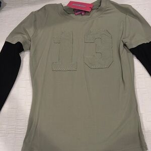 Edikted  Olive Green and Black Long 13 Sleeve Shirt